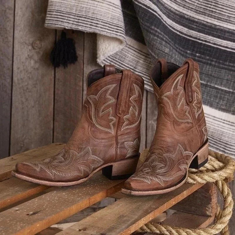 Women's Embroidery-Detail Western Booties – Brown