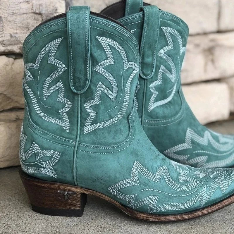 Women's Embroidery-Detail Western Booties – Blue Green