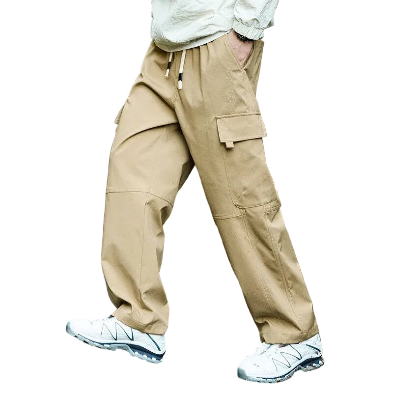 Men's Water-Repellent Straight-Cut Hiking Cargo Trousers – Khaki
