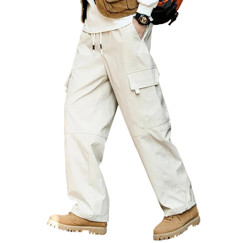 Men's Water-Repellent Straight-Cut Hiking Cargo Trousers – White