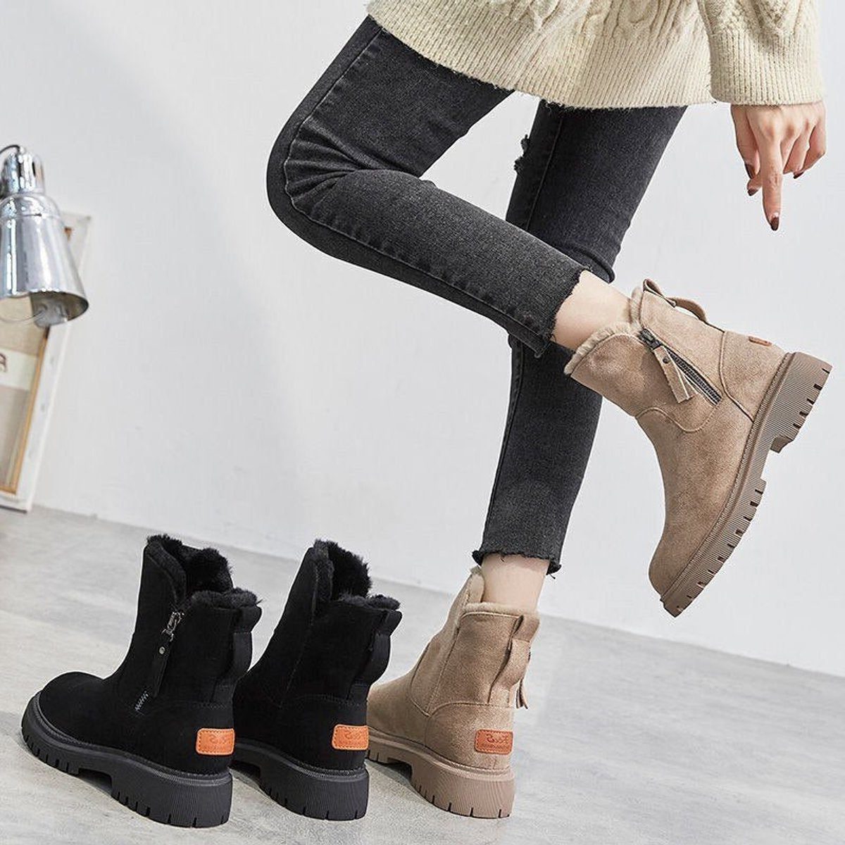 Women's Suede-Finish Pull-On Booties with Fleece Lining – view 3