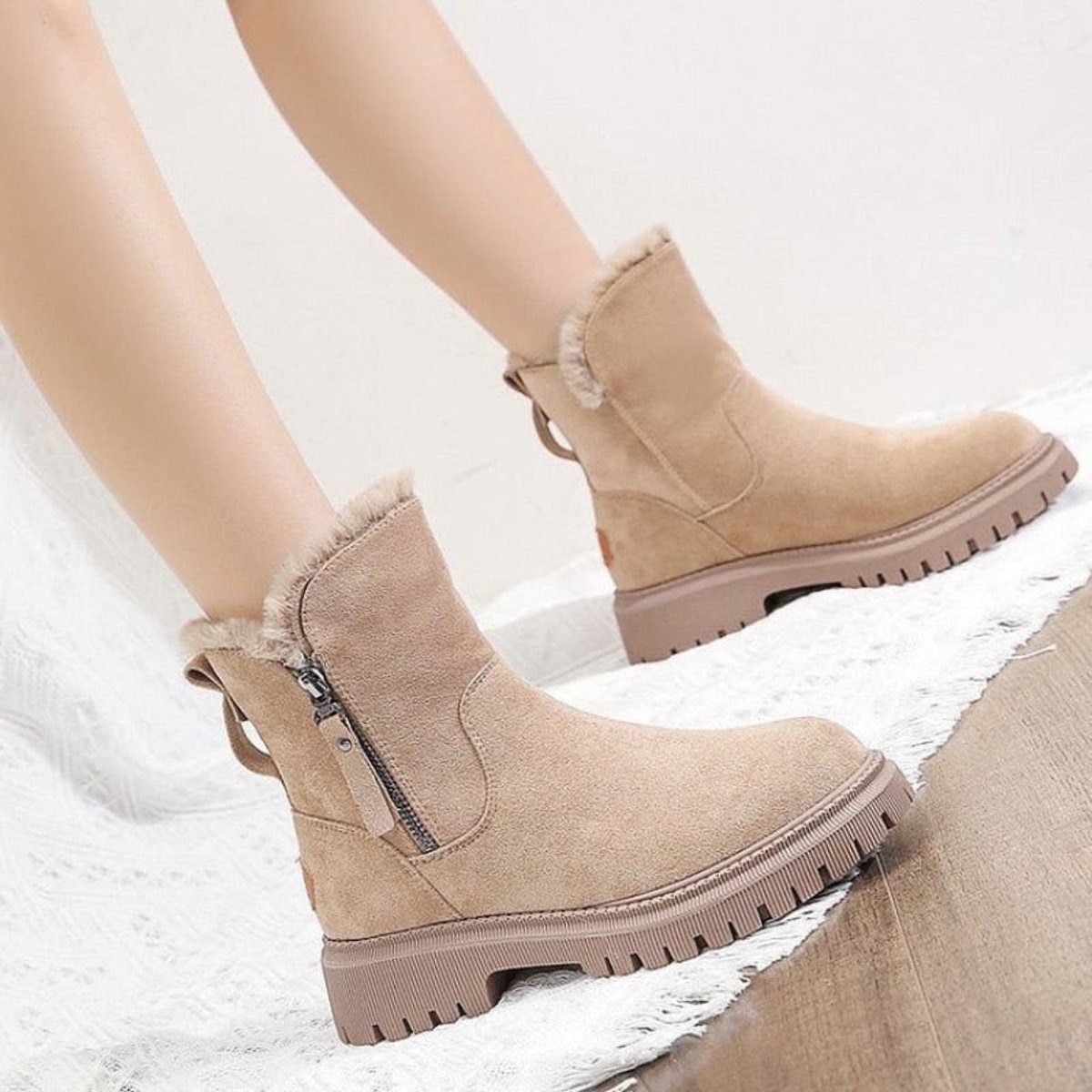 Women's Suede-Finish Pull-On Booties with Fleece Lining – view 4