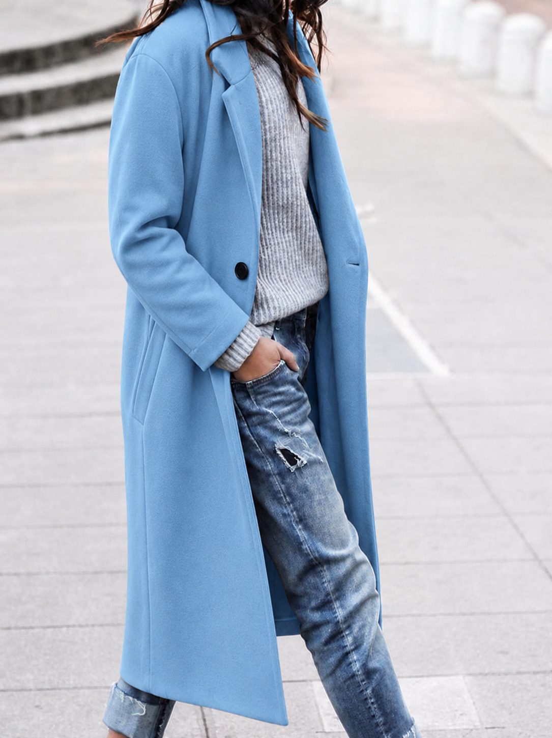 Women's Loose-Fit Lapel Button-Up Coat – Blue