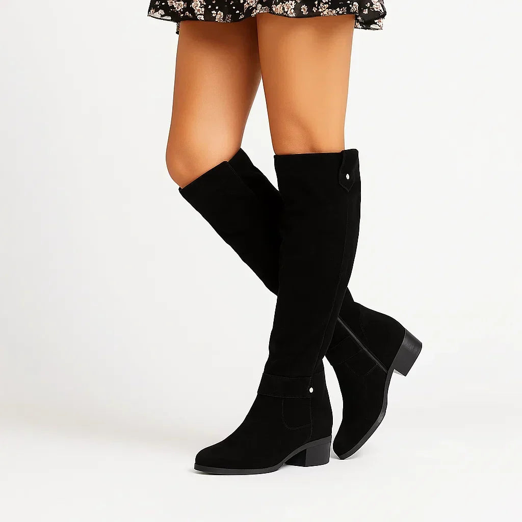 Women's Suede-Finish Knee-High Boots – Black