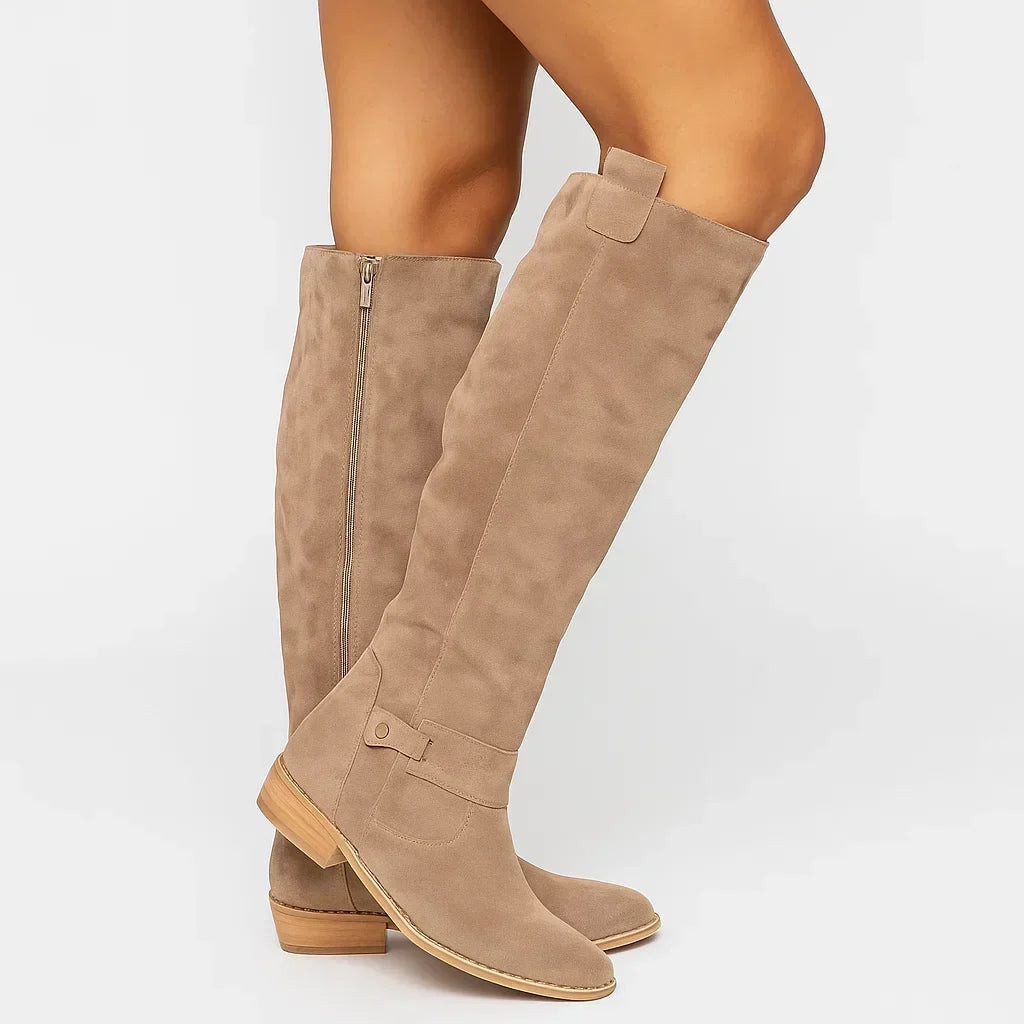 Women's Suede-Finish Knee-High Boots – Beige