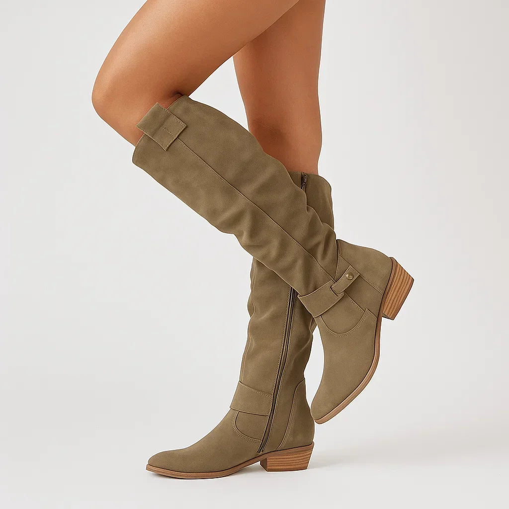 Women's Suede-Finish Knee-High Boots – Dark Green