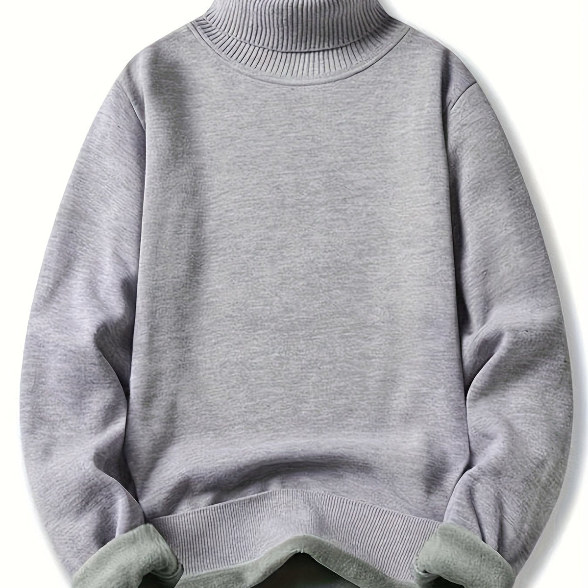 Men's Lined Roll Neck Knit Pullover for Winter – Gray