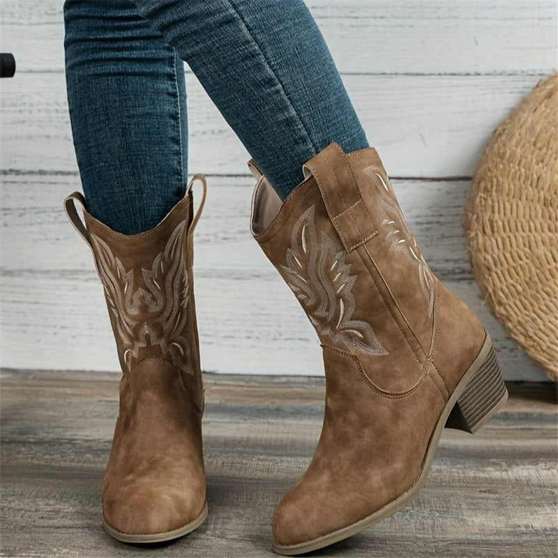 Women's Embroidery-Detail Wide Calf Western Cowboy Boots – view 1