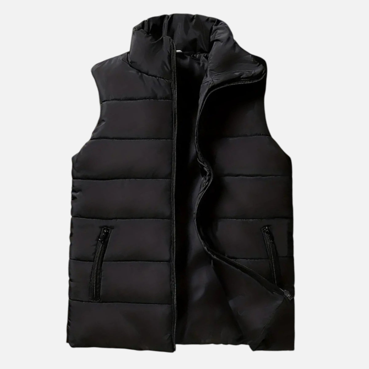 Men's Padded Full-Zip Quilted Cold-Weather Vest – Black