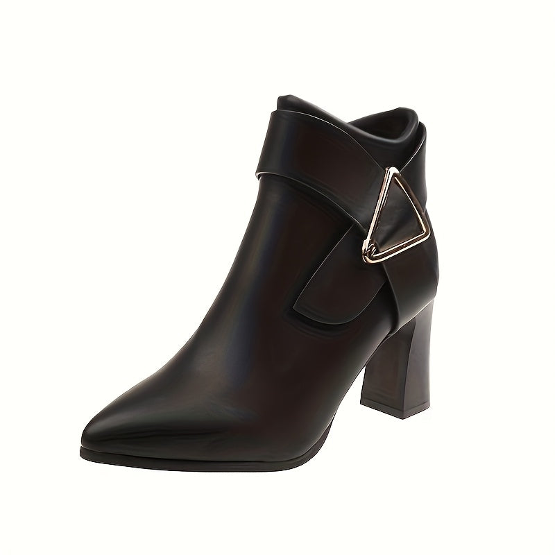 Women's Pointed-Toe Booties with Buckle Accent – Black