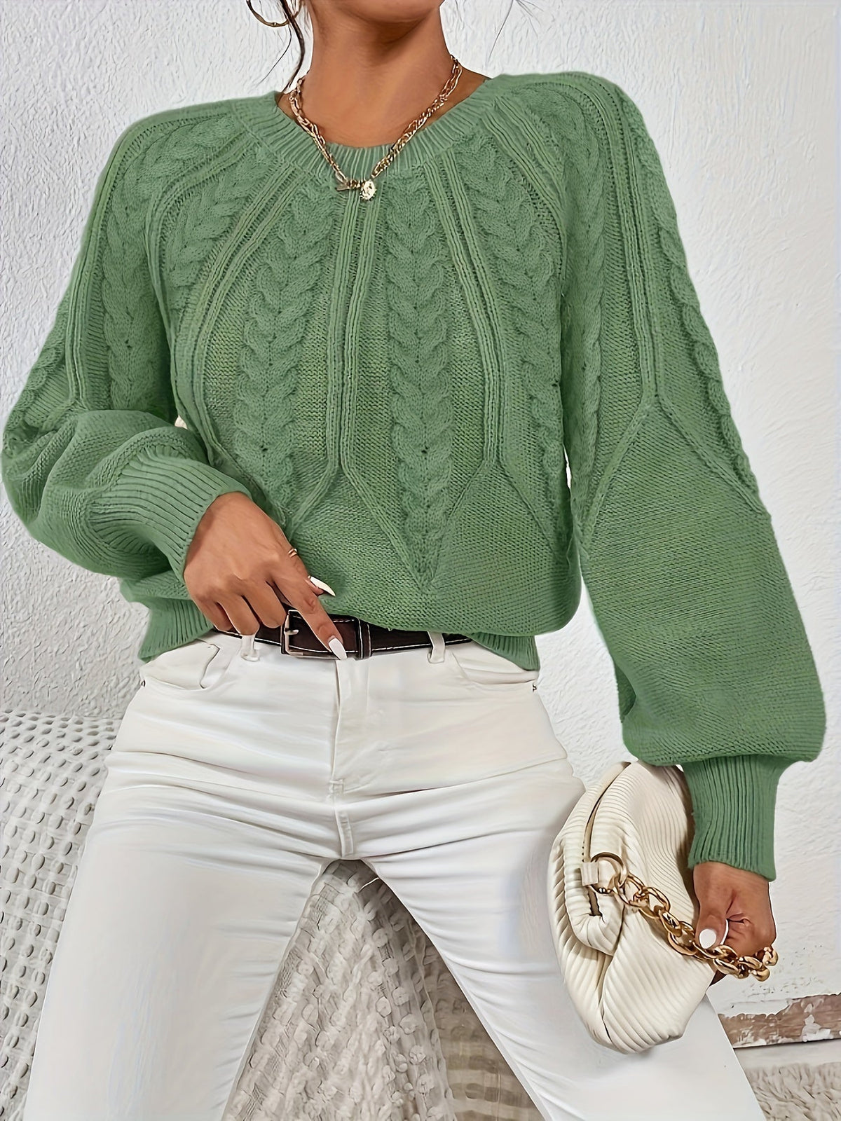 Women's Cable-Stitch Lantern Sleeve Pullover – view 4