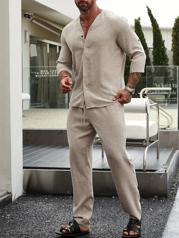Men's Linen Shirt and Pants Set for Layering – view 3