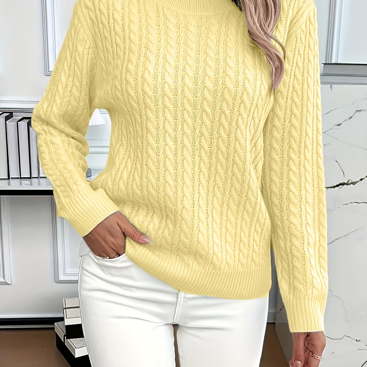 Women's Cable-Stitch Easy-Fit Pullover – Yellow