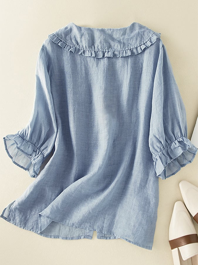 Women's Ruffled Collar Button-Front Blouse for Work – view 4
