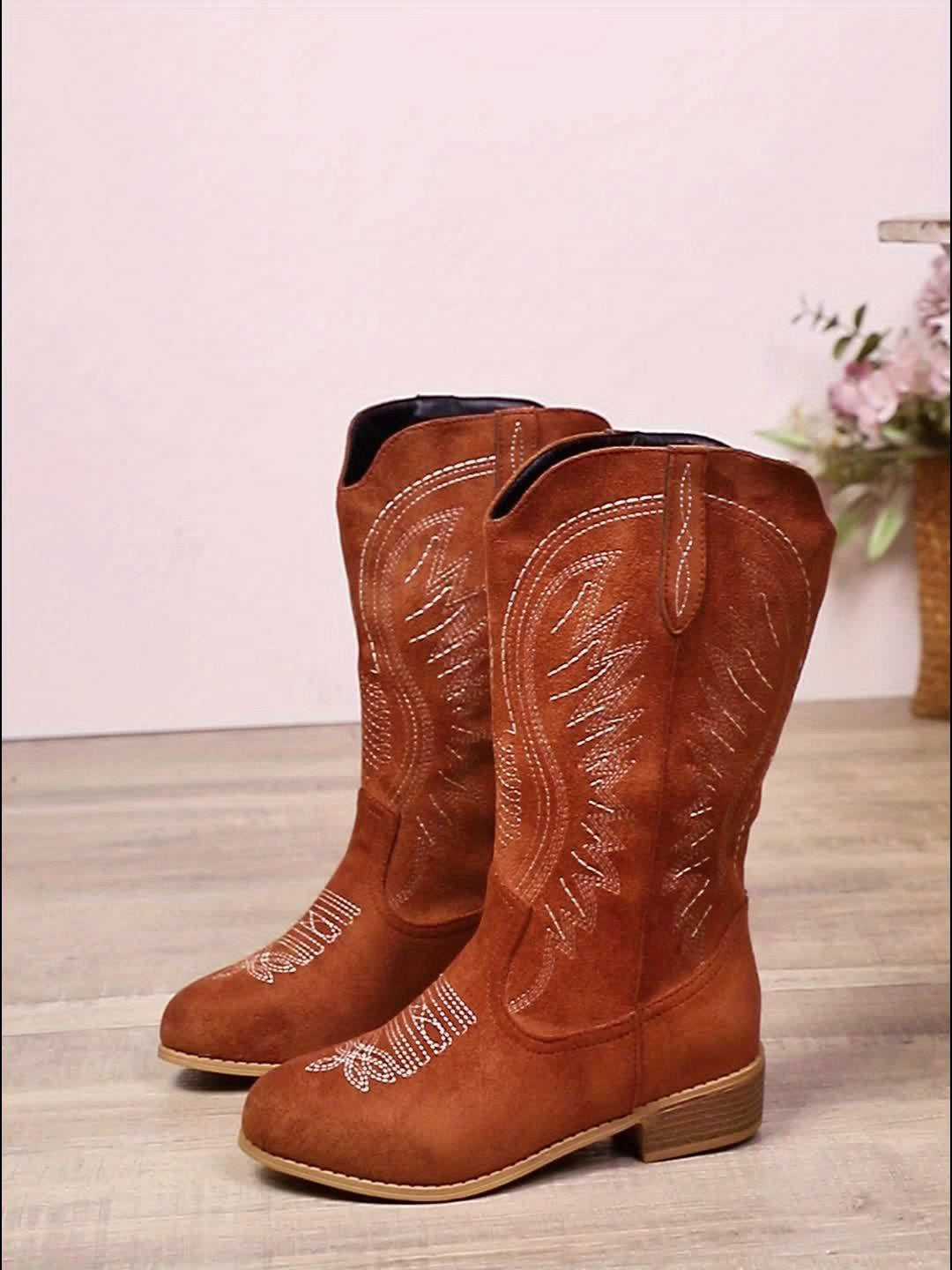 Women's Light Wide Calf Western Cowboy Boots – Light Brown