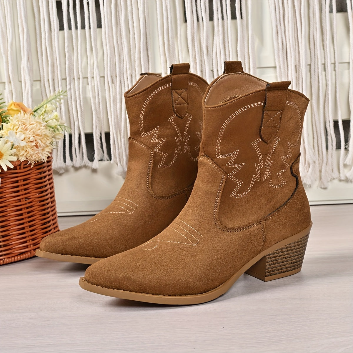Women's Wide Calf Western Cowboy Boots for Evening Wear – Light Brown