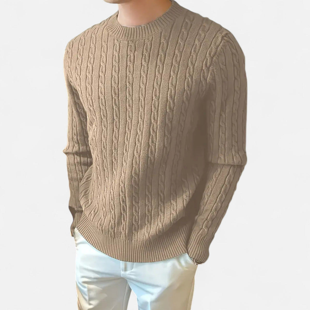 Men's Rib-Knit Crew Pullover – Khaki
