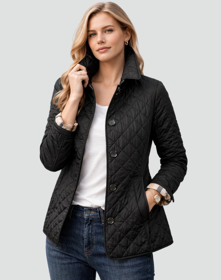 Women's Padded Button-Front Jacket – Black
