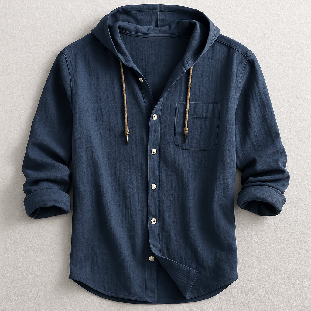 Men's Hood-Detail Button-Front Light-Weight Overshirt – Navy Blue