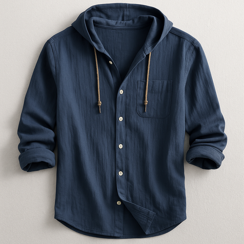 Men's Hood-Detail Button-Front Light-Weight Overshirt – Navy Blue
