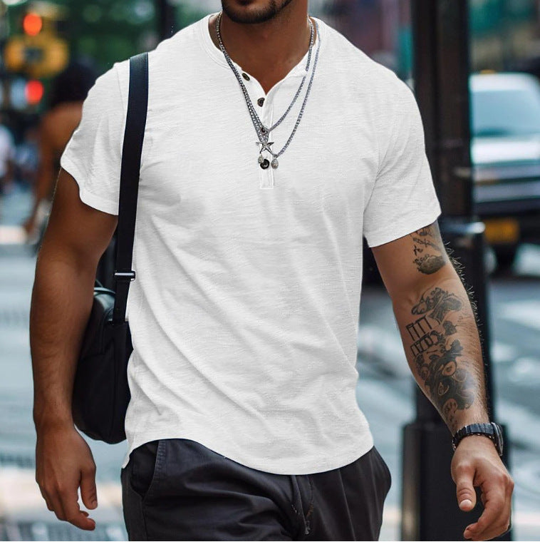 Men's Textured Button Neck Polo Shirt for Weekends – White