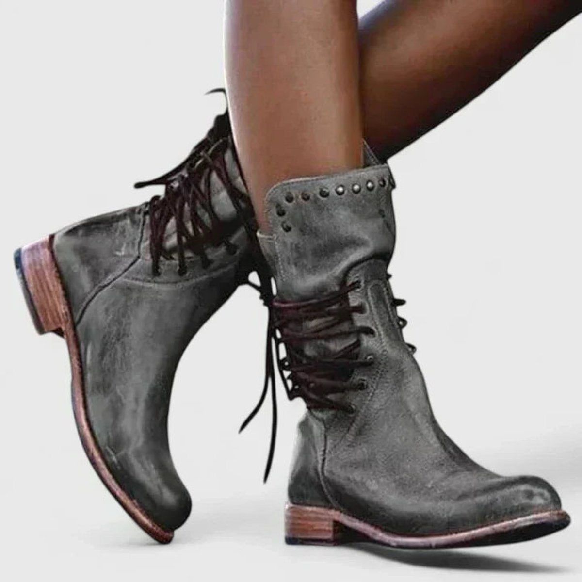 Women's Laced Block-Heel Leather Boots – view 1