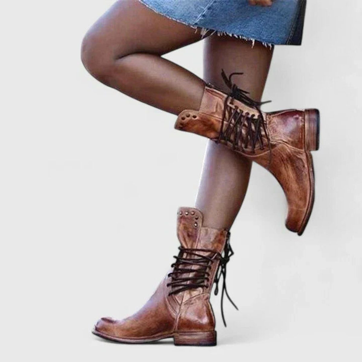 Women's Laced Block-Heel Leather Boots – view 2
