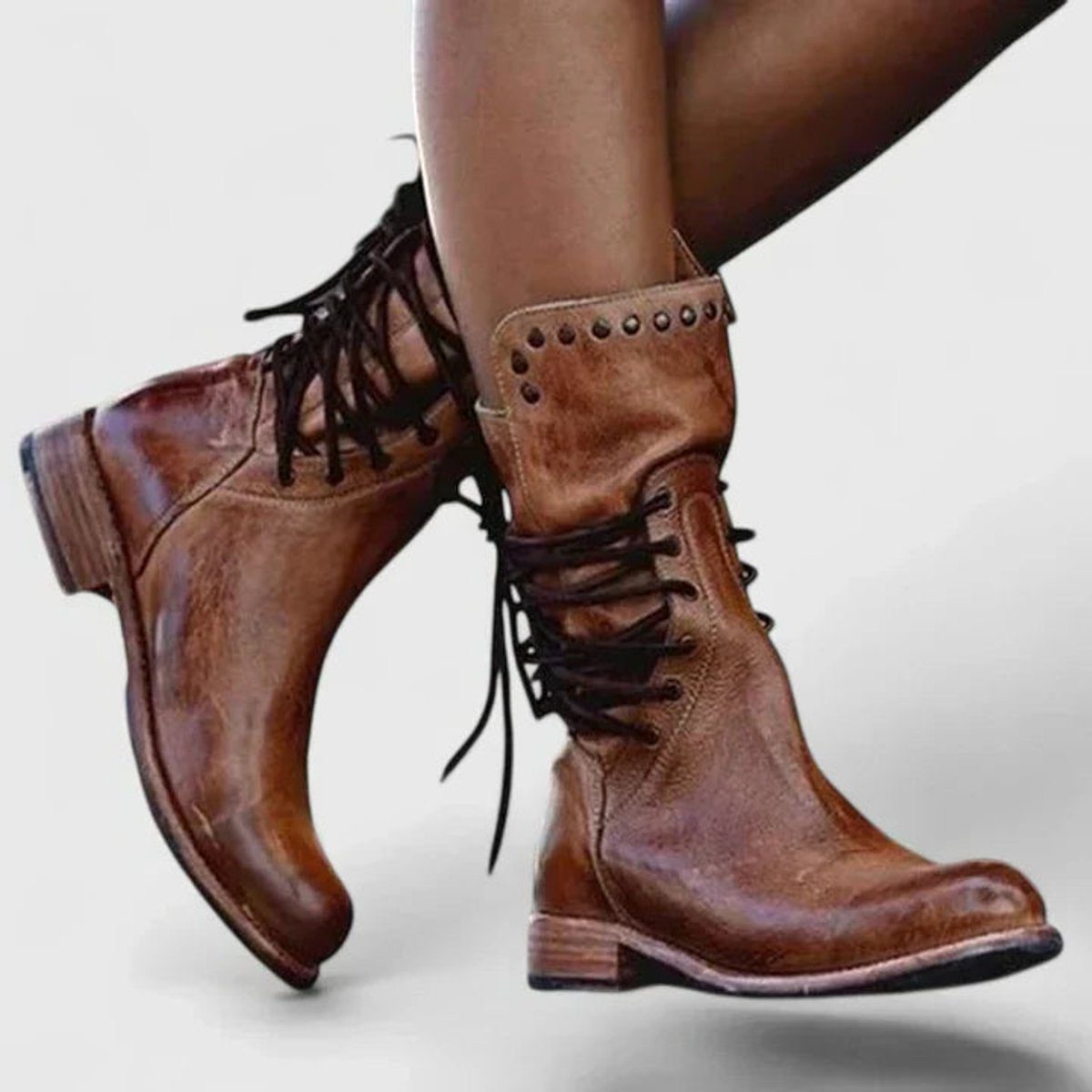 Women's Laced Block-Heel Leather Boots – view 4