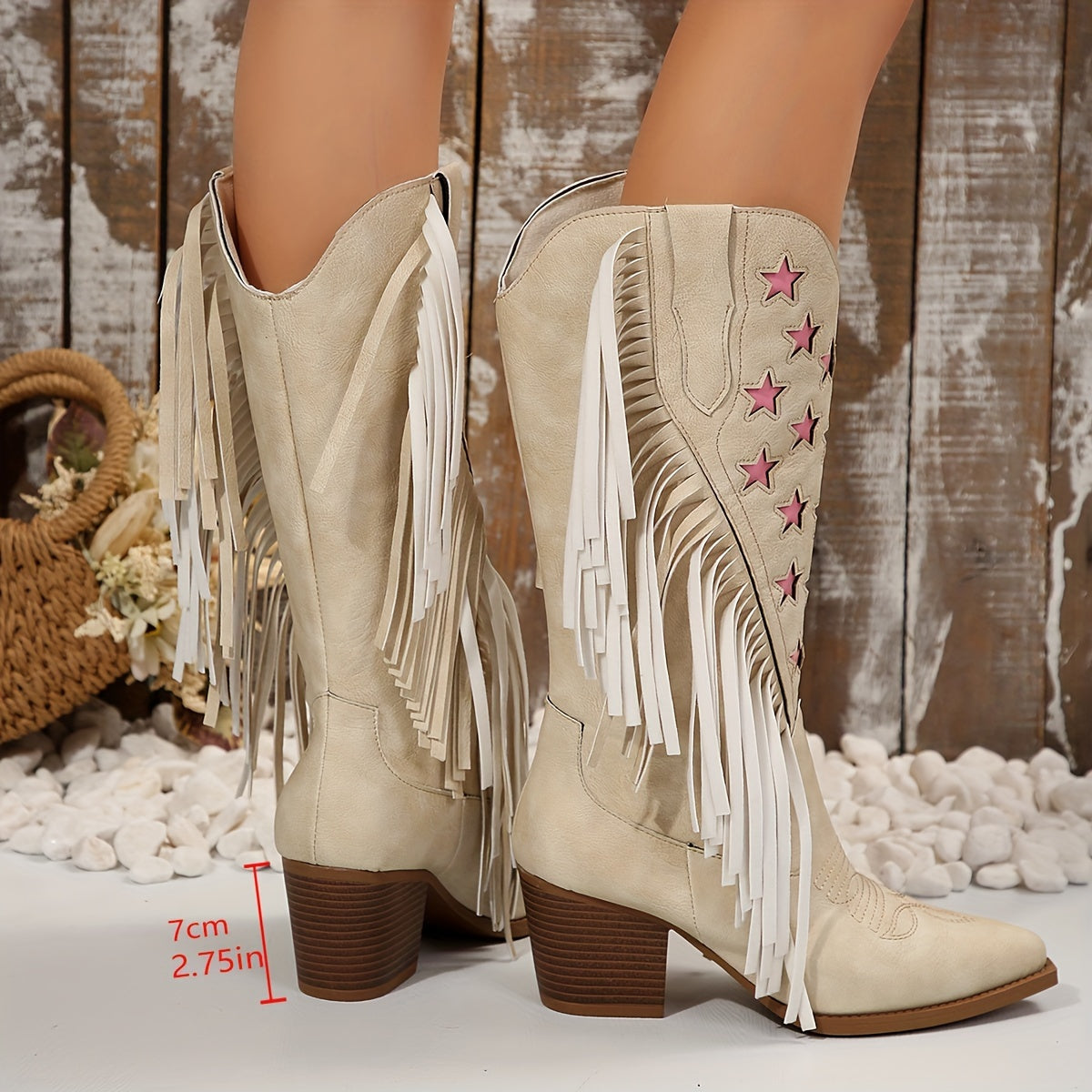 Women's Wide Calf Fringe Western Cowboy Boots for Walking – view 3