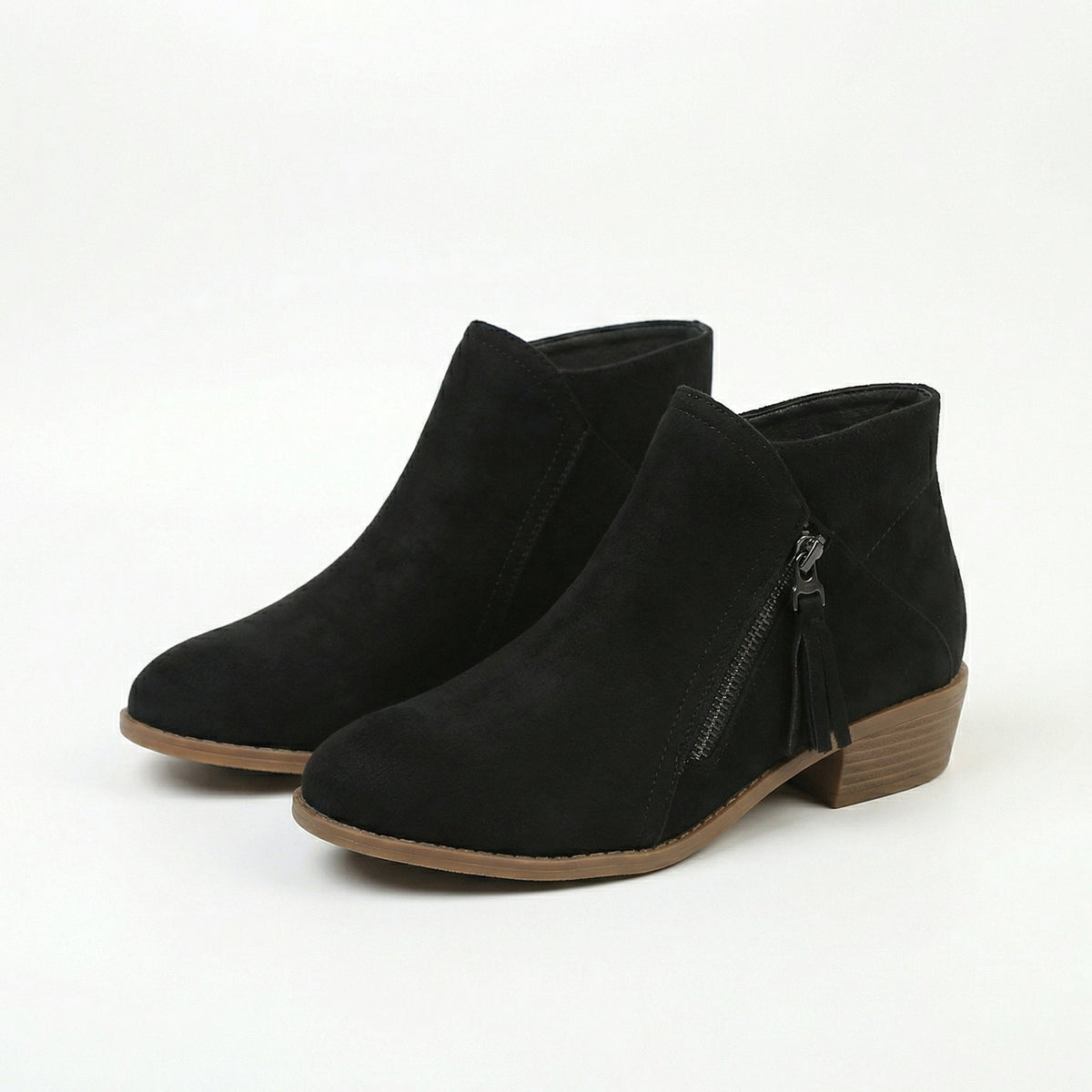 Women's Suede-Finish Look Booties with Tassel Zip – Black