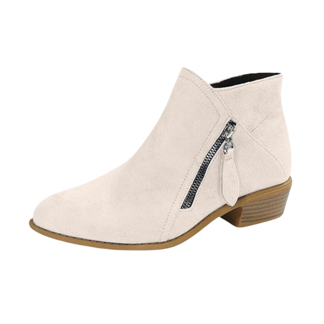 Women's Suede-Finish Look Booties with Tassel Zip – Beige