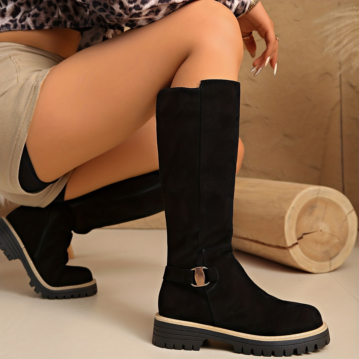 Women's Suede-Look Knee High Block-Heel Boots for Fall – view 2