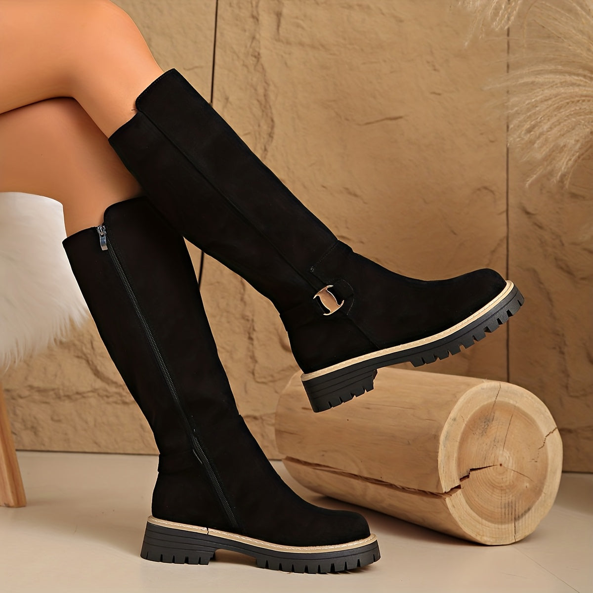 Women's Suede-Look Knee High Block-Heel Boots for Fall – view 7
