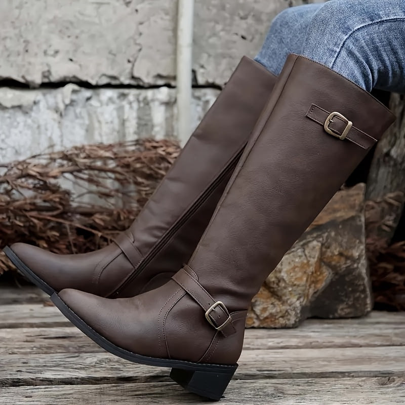 Women's Leather-Look Buckle-Detail Knee High Boots – view 2