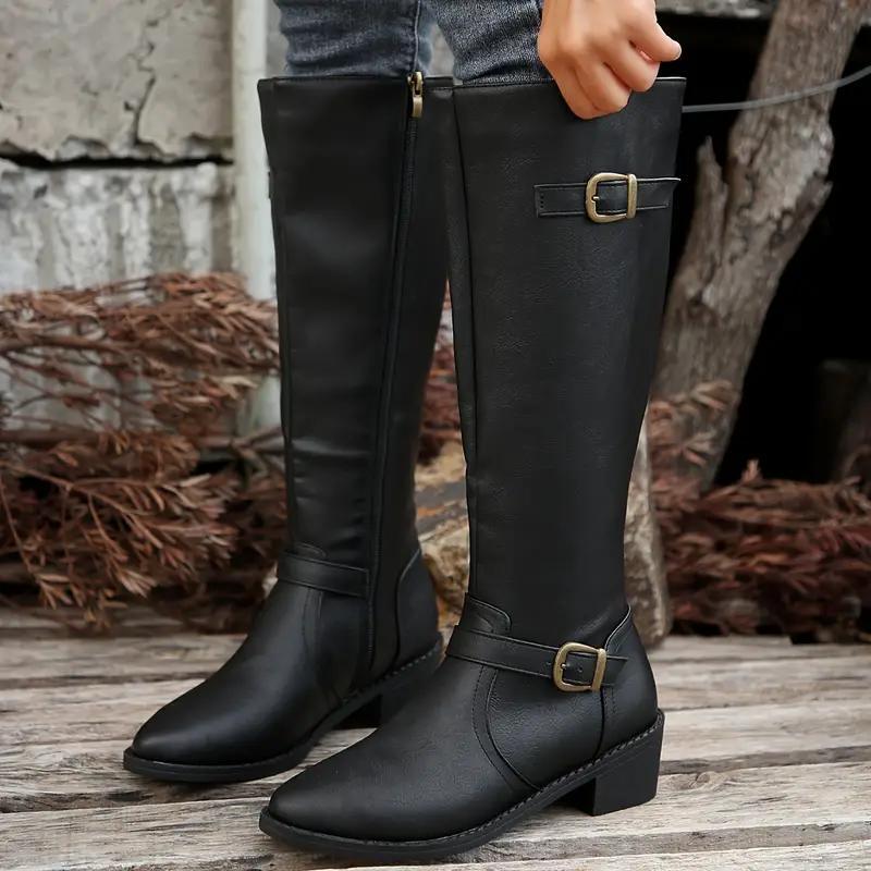 Women's Leather-Look Buckle-Detail Knee High Boots – view 3
