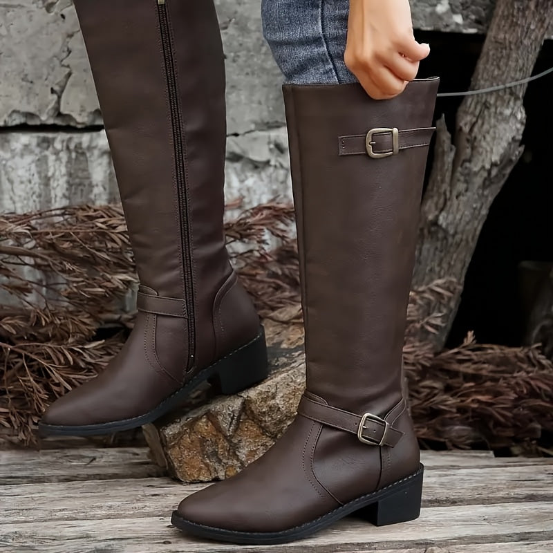 Women's Leather-Look Buckle-Detail Knee High Boots – view 6