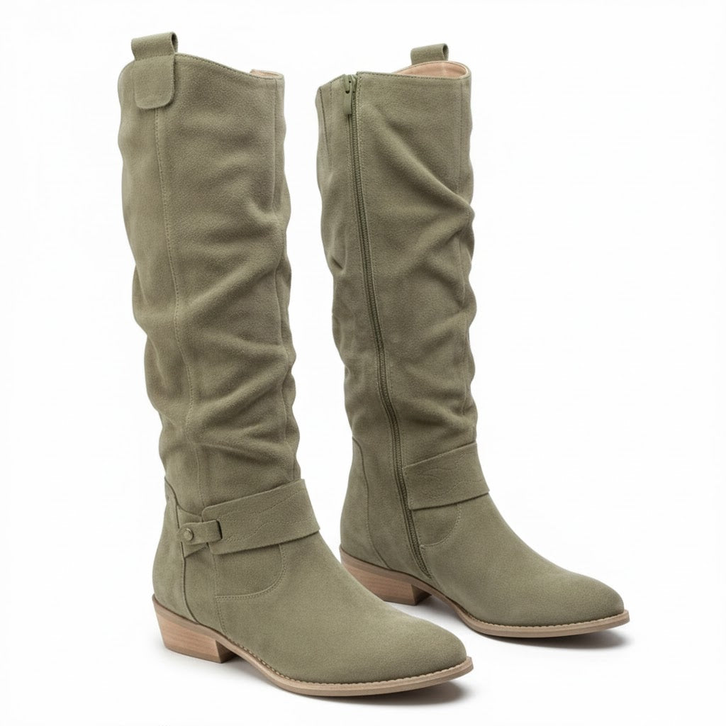 Women's Knee High Slouch Boots for Weekends – Dark Green