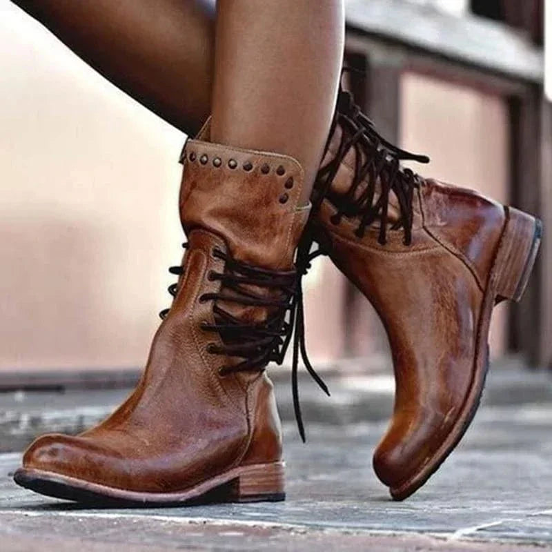 Women's Western Laced Booties – Brown