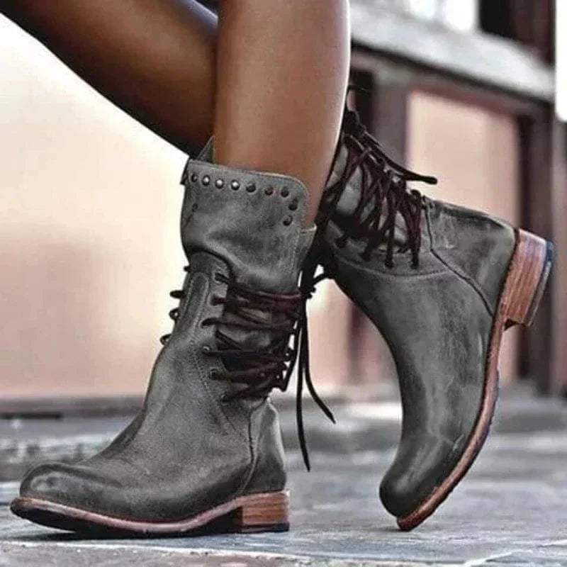 Women's Western Laced Booties – Gray