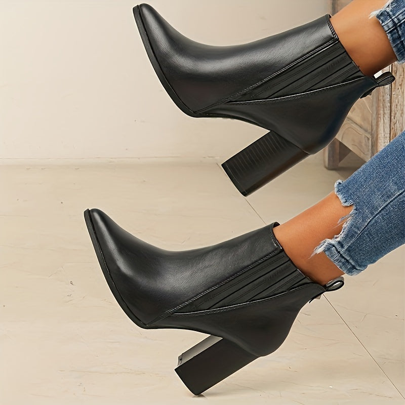 Women's Square Heel Pointed-Toe Booties – Black