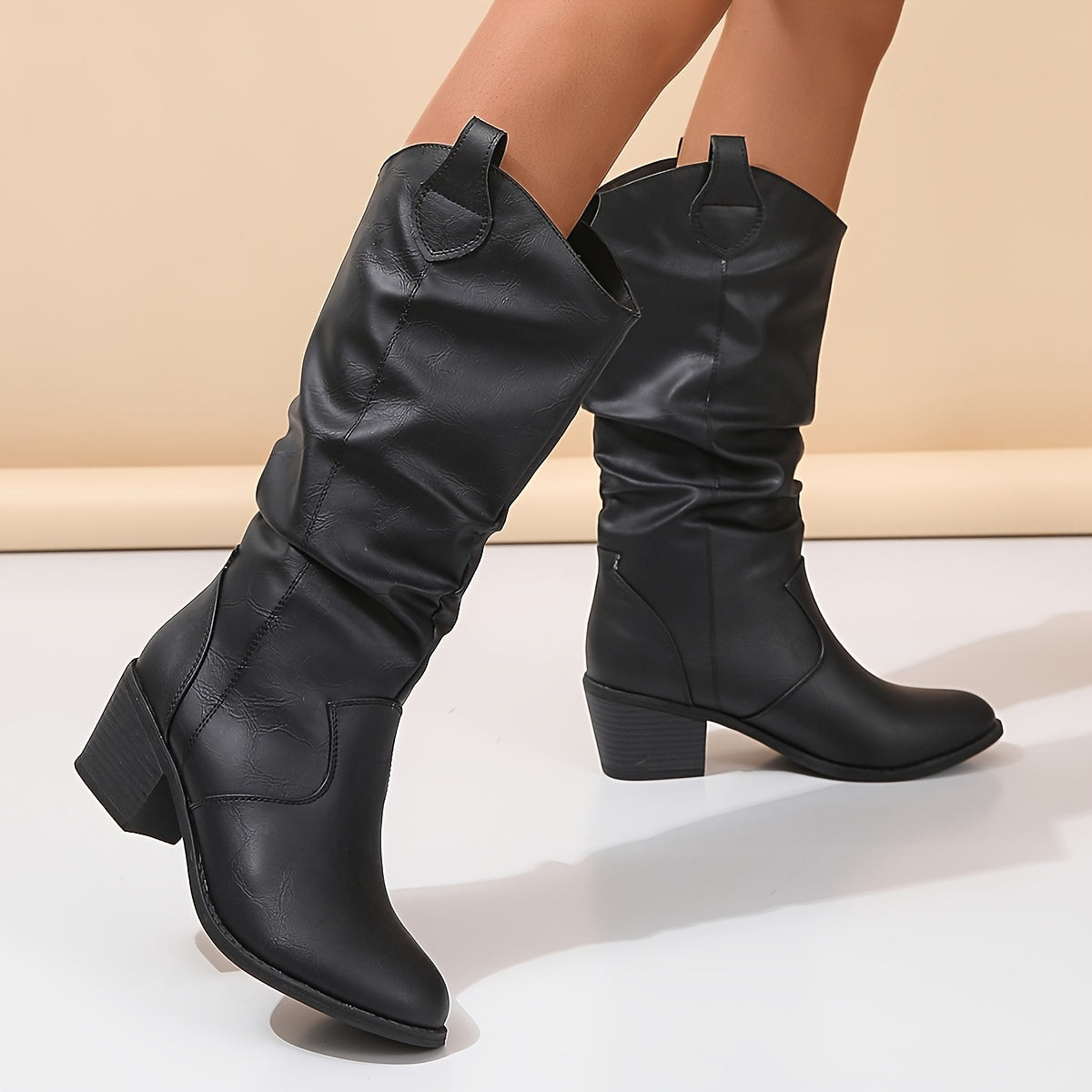Women's Wide Calf Western Cowboy Boots for Everyday Wear – Black
