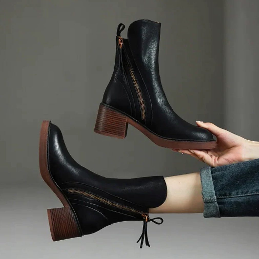 Women's Block-Heel Side-Zip Booties – Black