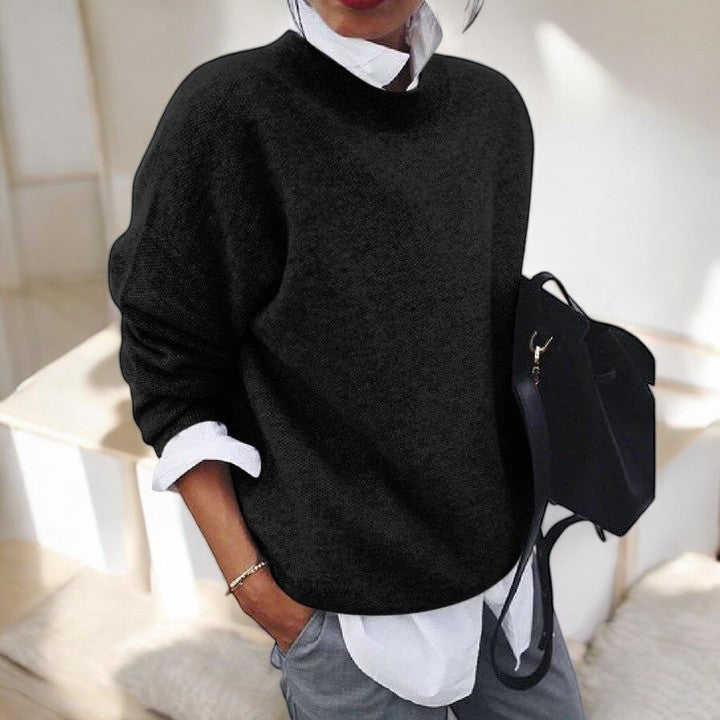 Women's Plush Knit Relaxed-Fit Everyday Pullover – Black