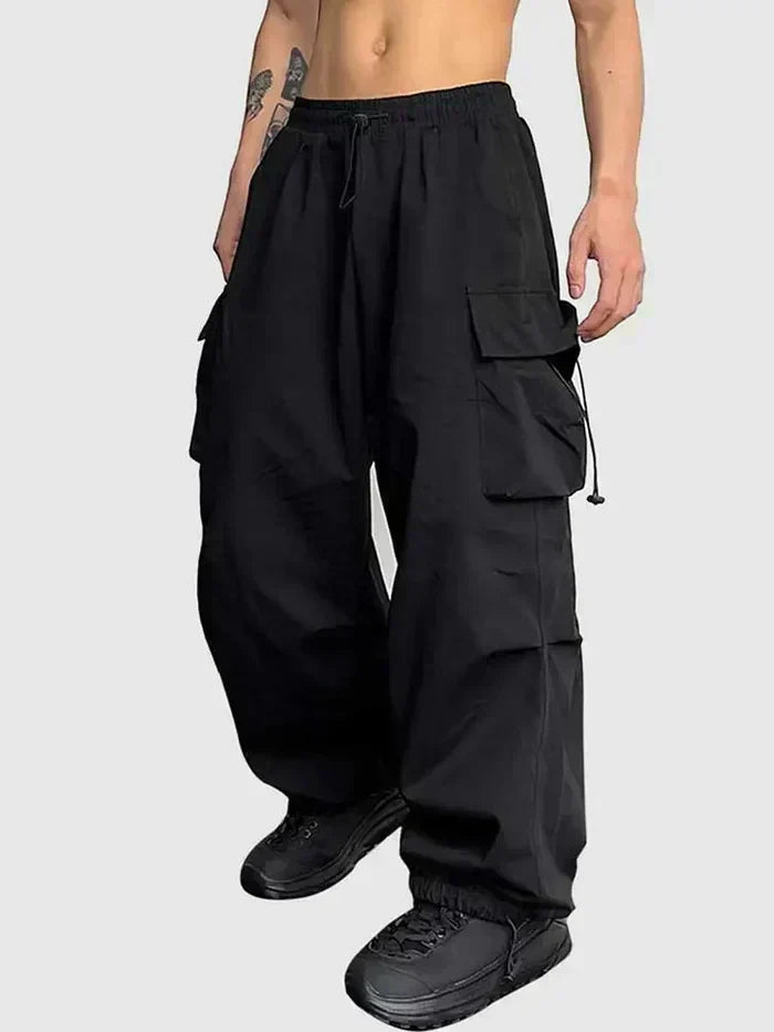 Men's Wide-Cut Cargo Pants – Black