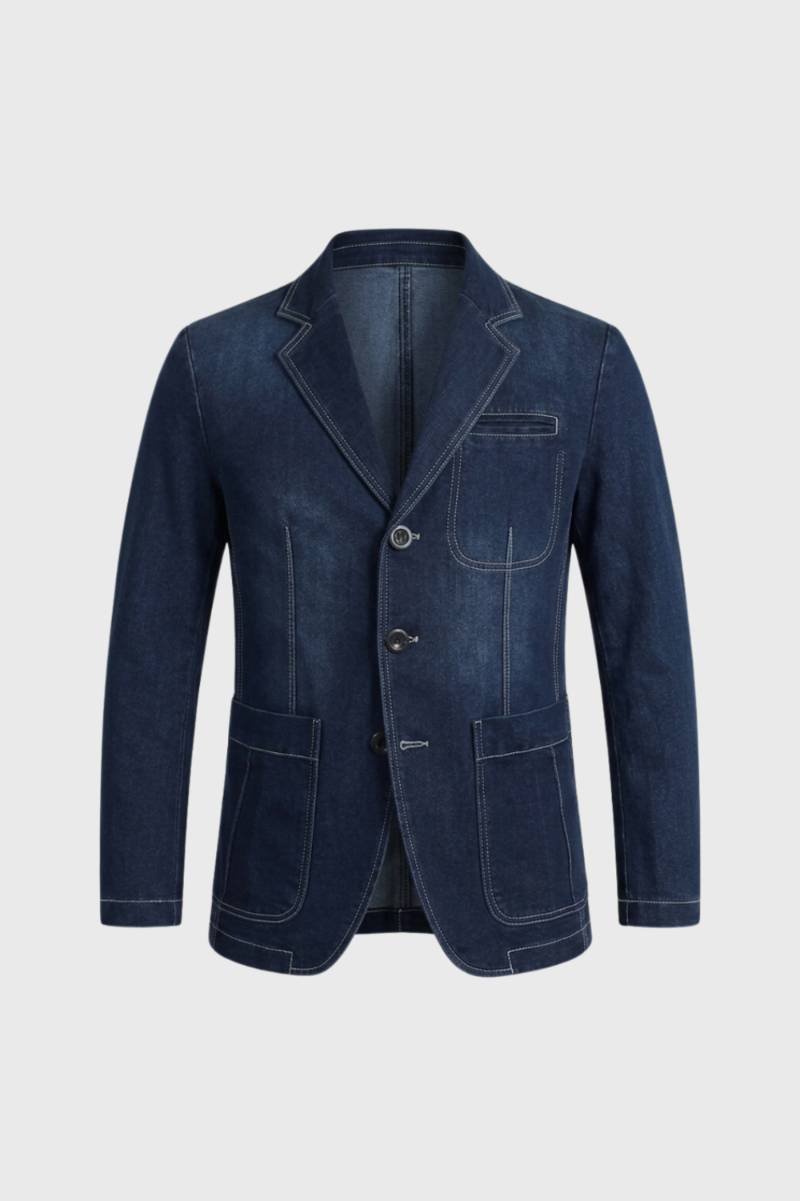 Men's Patch Pocketed Button-Front Fitted Blazer – Dark Blue