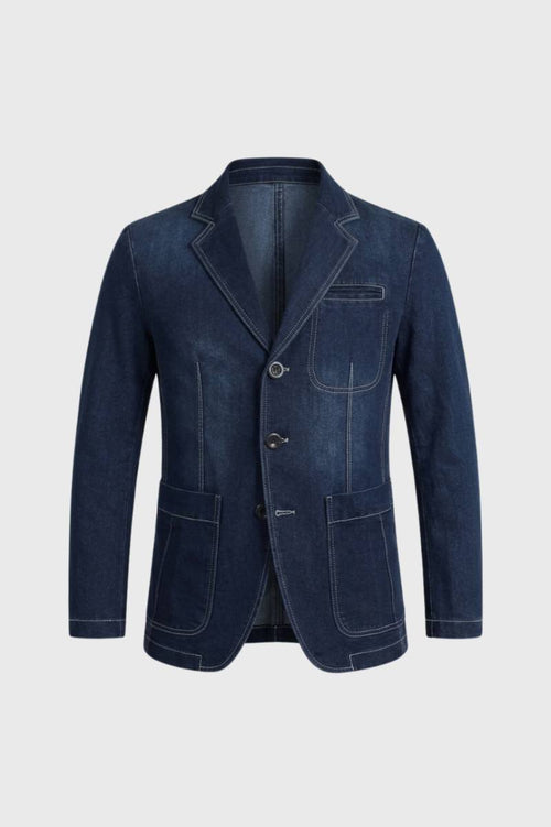 Men's Patch Pocketed Button-Front Fitted Blazer – Dark Blue