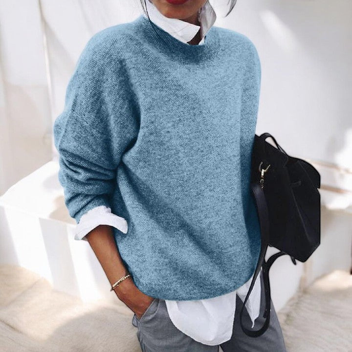 Women's Plush Knit Relaxed-Fit Everyday Pullover – Blue