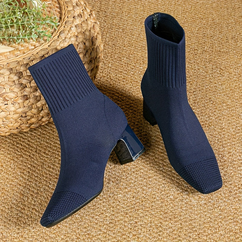 Women's Stretchy Knit Booties with Block Heel – view 1