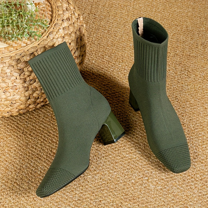 Women's Stretchy Knit Booties with Block Heel – view 2