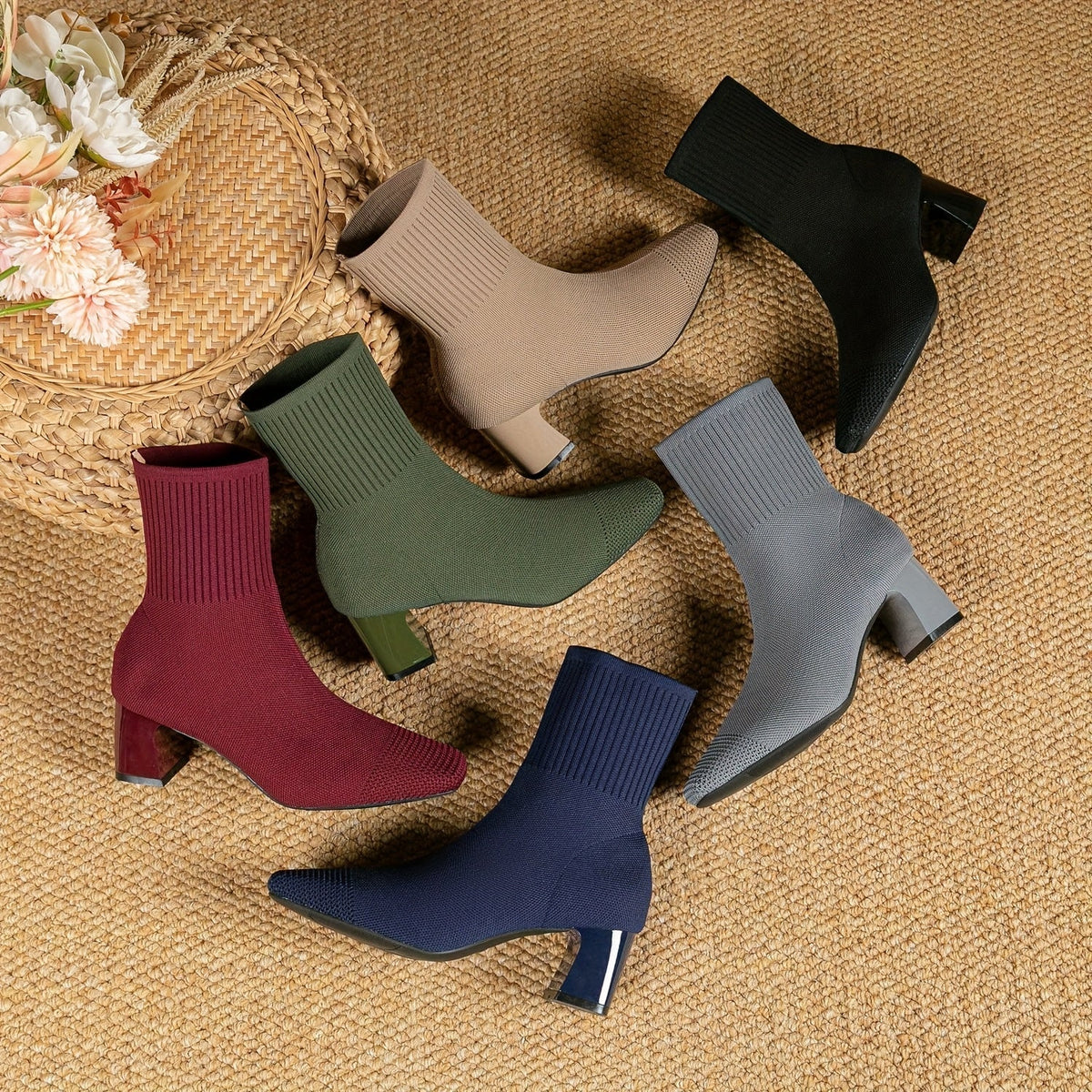 Women's Stretchy Knit Booties with Block Heel – view 3